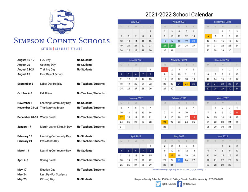 21-22 District Calendar