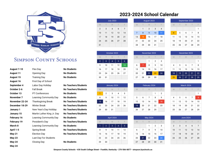 20232024 District Calendar Simpson County Schools